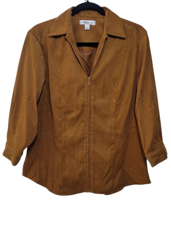 Coldwater Creek Jackets & Blazers - Coldwater Creek Faux Suede Zip Up Lightweight Jacket Camel Brown Large Preppy